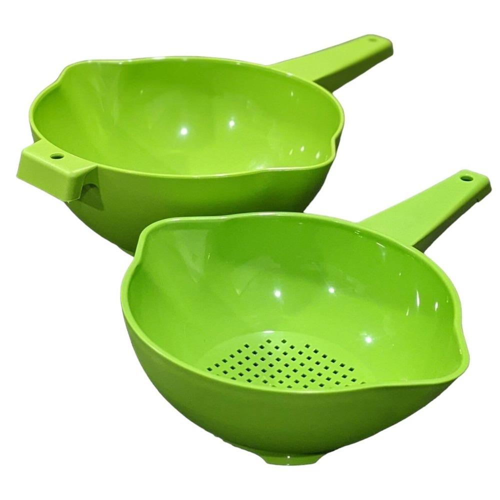 Tupperware 2 & 1 Liter Colander Strainer with handle Green New